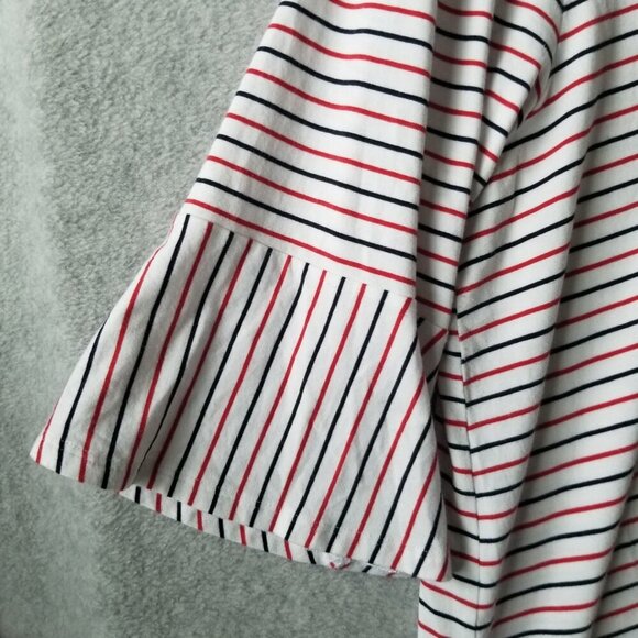 J Jill Size XL Striped VNeck Stretch Tunic Top Pullover 3/4 Bell Sleeve Comfy - Picture 3 of 8